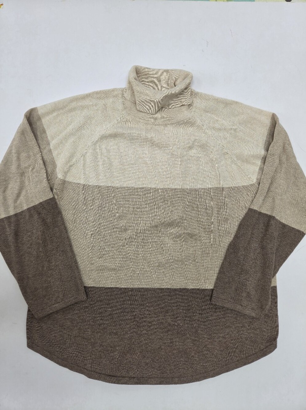 Jeanne Pierre 100% cotton colorblock cowl neck knit sweater brown neutral XXL